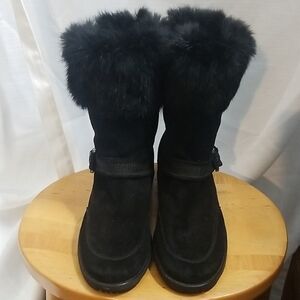 Stuart Weitzman Black Fur-Top Winter Boots Sz. 10